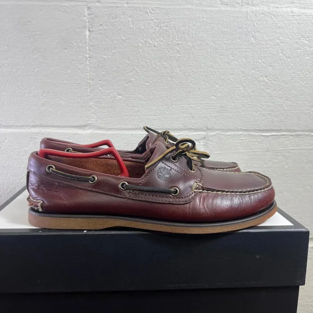 Timberland‎ Boat Shoe Moccasin 25077 Brown Leather 2 Eye Slip On Men's 10.5 US